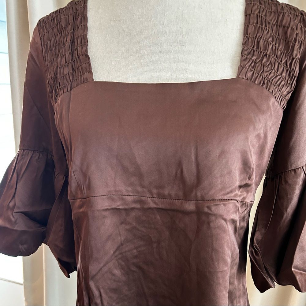 glam vintage soul Brown 100 % silk tunic Top medium new with tags - Picture 4 of 10